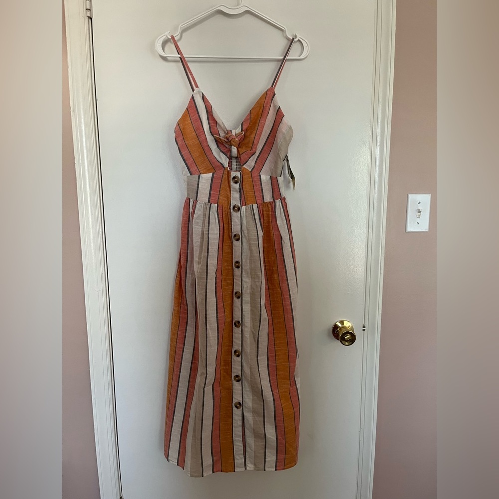 Japana pink/orange/white striped dress. Size small. NWT.